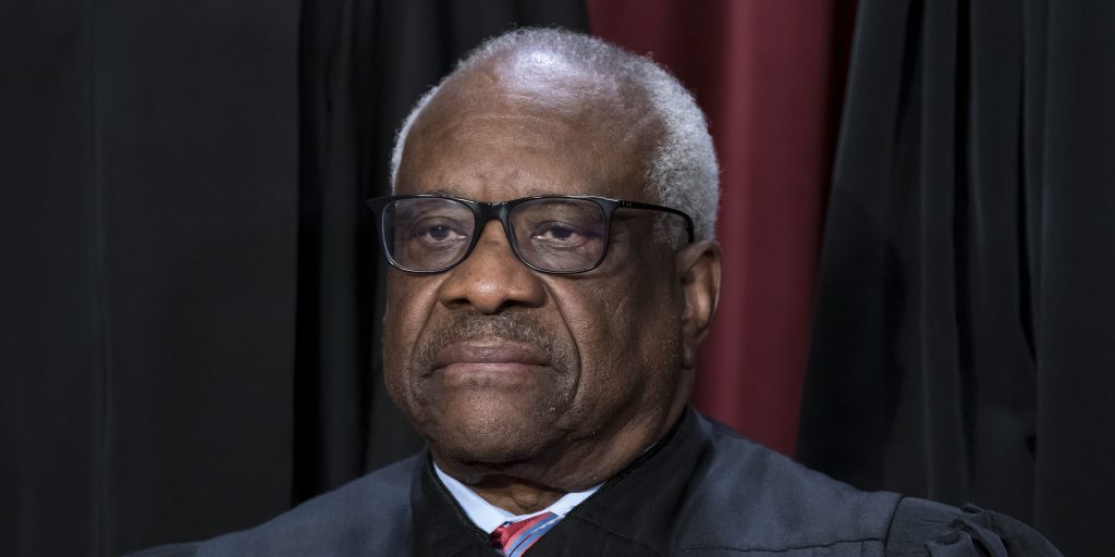 Justice Clarence Thomas during a group portrait at the Supreme Court building in Washington, Oct. 7, 2022.