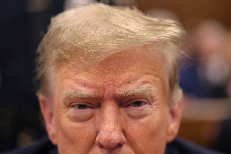 Former President Donald Trump sits in Manhattan Criminal Court on Tuesday, May 21, 2024 in New York. (Michael M. Santiago/Pool Photo via AP)