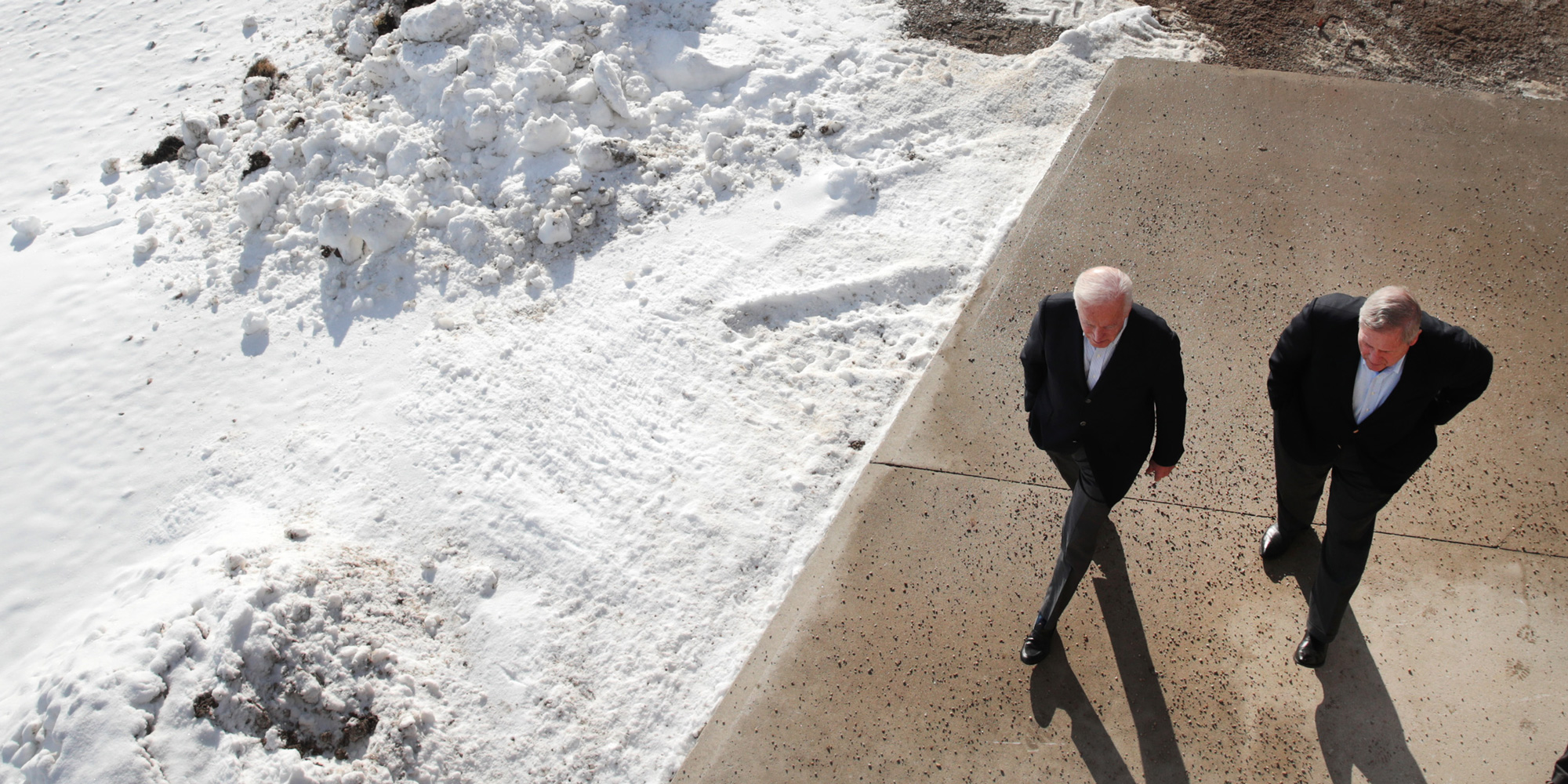 ALGONA, IOWA - DECEMBER 02:  Democratic presidential candidate, former Vice President Joe Biden (L) arrives at a campaign stop with former U.S. Agriculture Secretary and former Iowa Gov. Tom Vilsack on December 2, 2019 in Algona, Iowa. The stop was part of Biden's 650-mile "No Malarkey" campaign bus trip through rural Iowa. The 2020 Iowa Democratic caucuses will take place on February 3, 2020, making it the first nominating contest for the Democratic Party in choosing their presidential candidate to face Donald Trump in the 2020 election. (Photo by Scott Olson/Getty Images)