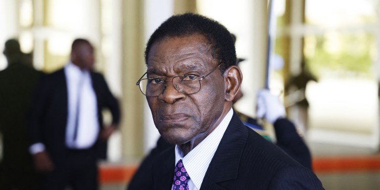 Equatorial Guinea President Teodoro Obiang Nguema Mbasogo arrives for the One Forest Summit at the Presidential Palace in Libreville on March 2, 2023. (Photo by LUDOVIC MARIN / AFP) (Photo by LUDOVIC MARIN/AFP via Getty Images)