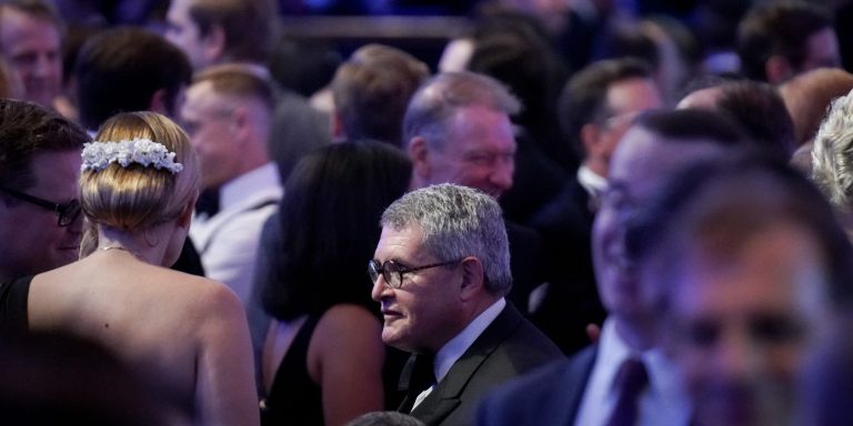 WASHINGTON, DC - NOVEMBER 9: Right-wing activist Leonard Leo, C, attends the 2023 Antonin Scalia Memorial Dinner that is part of the Federalist Society's 2023 National Lawyers Convention at the Washington Hilton Hotel on November 9, 2023, in Washington, DC.  United States Supreme Court Justices Brett Kavanaugh, Neil Gorsuch, Samuel Alito, Amy Coney Barrett, the night's keynote speaker, were also in attendance. (Photo by Jahi Chikwendiu/The Washington Post via Getty Images)