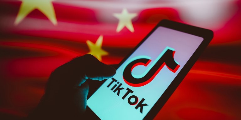 BRAZIL - 2024/03/14: In this photo illustration, the TikTok logo is displayed on a smartphone screen with the flag of China in the background. (Photo Illustration by Rafael Henrique/SOPA Images/LightRocket via Getty Images)