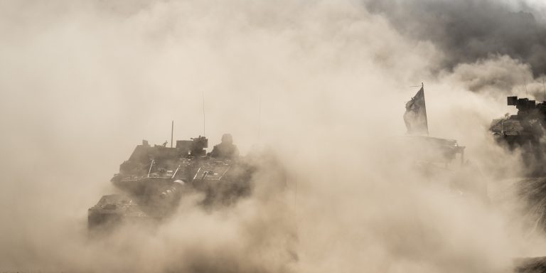 GAZA CITY, GAZA - MAY 29: Military mobility of tanks, armored personnel carriers, trucks and military jeeps belonging to the Israeli army continues on the northern border of Gaza on May 29, 2024. (Photo by Mostafa Alkharouf/Anadolu via Getty Images)